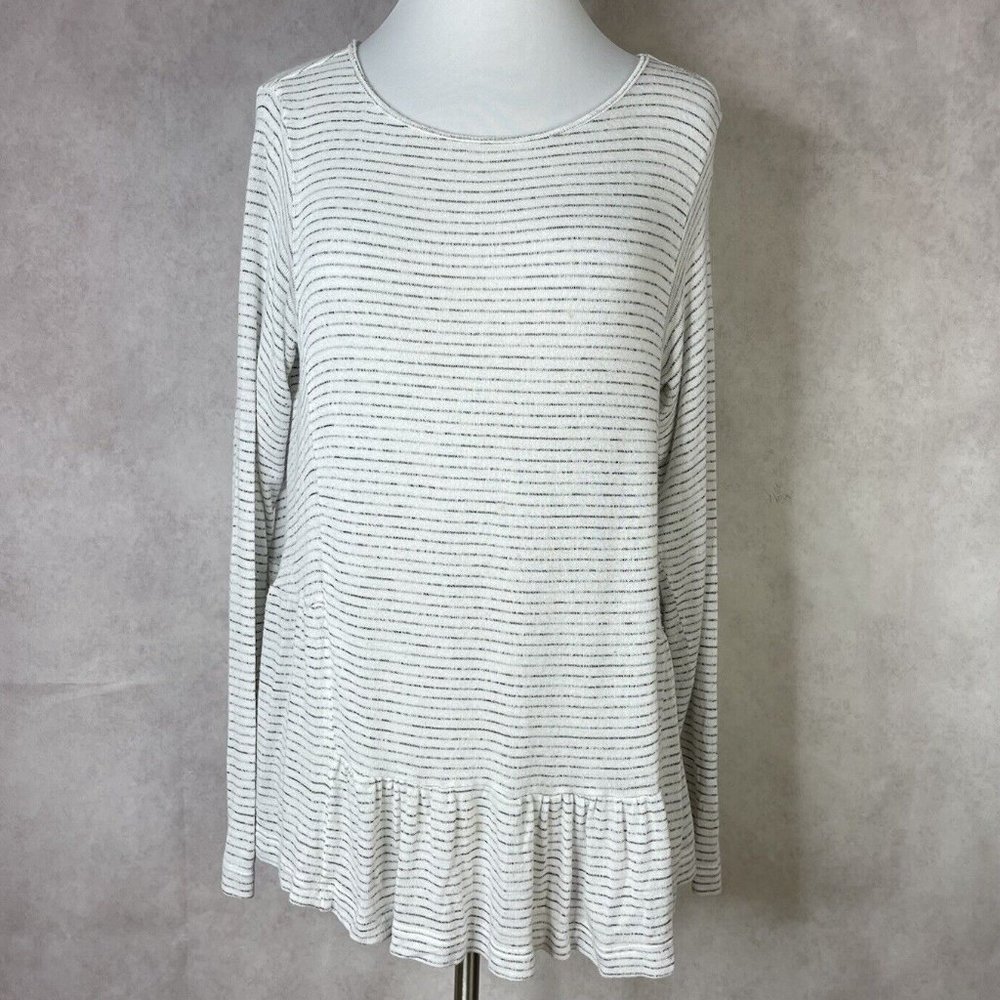 Ischiko‎ White Gray Striped Long Sleeve Lightweight T-Shirt Women's Size 1 Small